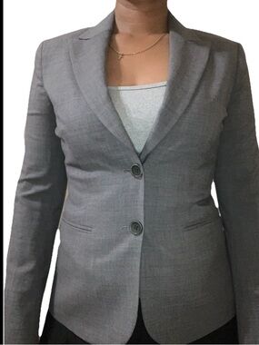 Theory Nichelle Broadway Wool Blend Sz 2 Gray Women's Tailored Two-Button Blazer